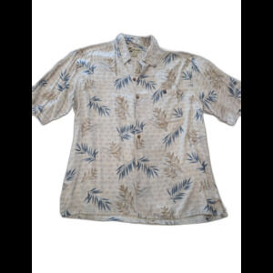 Cafe Havana Men's Hawaiian Shirt Silk XL Palm Leaves Button Down